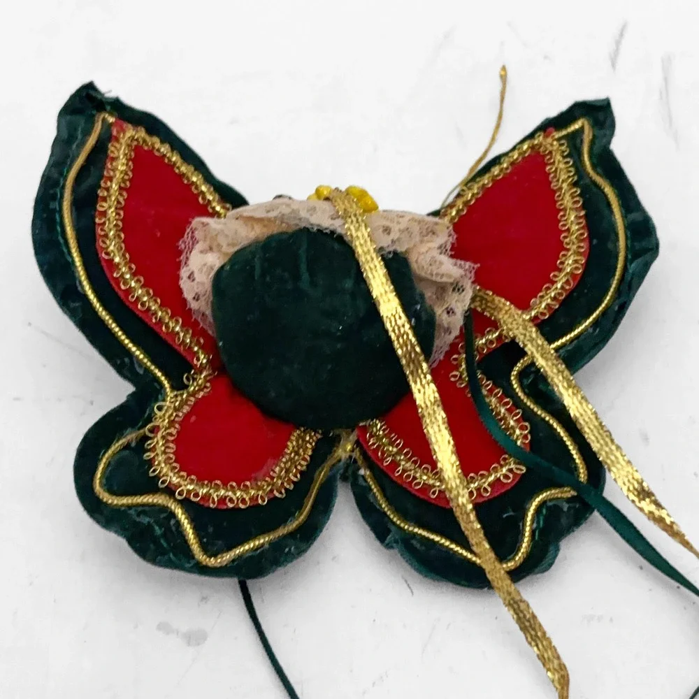 VTG Porcelain Angel Butterfly Christmas Ornament Gothic Victorian Style